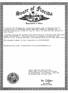 ONACS State of Florida Certificate of Existence